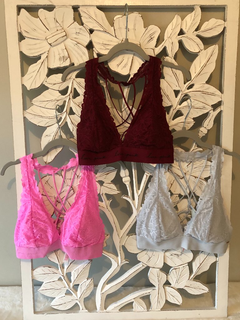Pink Strappy Lace Bralettes - Set Of 3